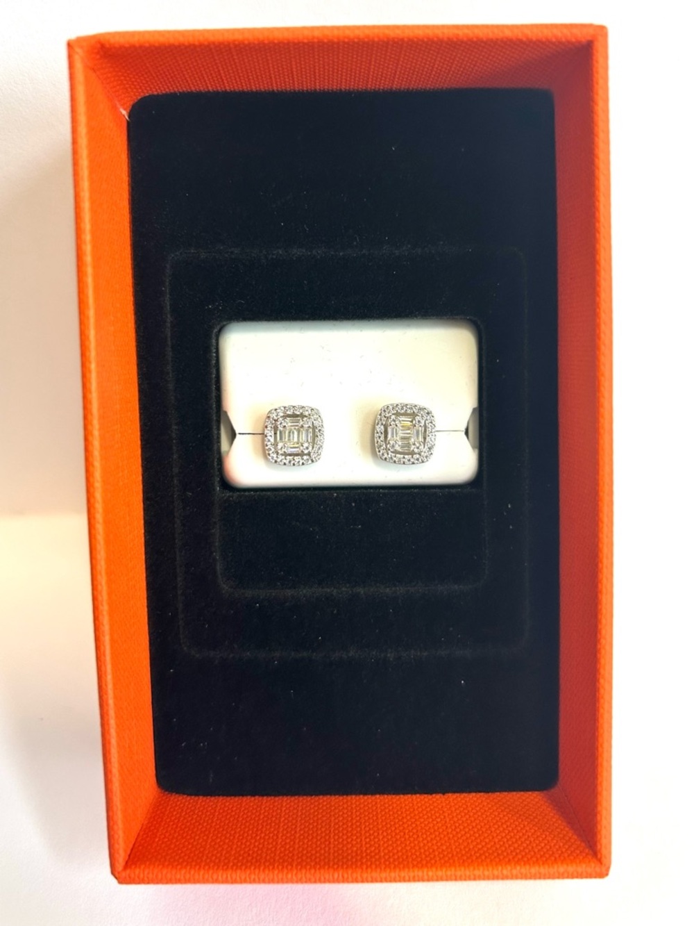 NWT 925 Sterling Silver Moissanite Halo Square Stud Earrings -Unisex